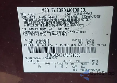 2010 Ford Flex Sel from USA, damaged, VIN 2FMGK5CC4ABA91863